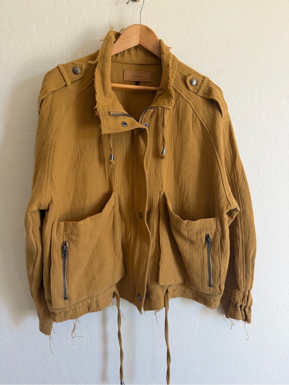 BLANKNYC Mustard Yellow Distressed Cotton Utility Jacket Size S - Picture 2 of 5